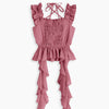Ruffle Trim Shirred Peplum Cami Top in Blush Pink
