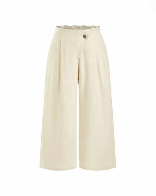 Mid Rise Metal Detail Pleated Wide Leg Trousers Curve & Plus in Beige