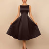 Sleeveless Round Neck Flared Midi Dress in Coffee