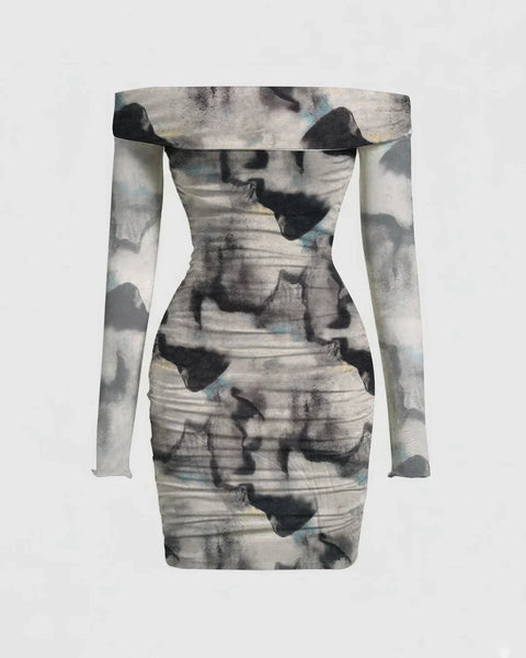 Off-Shoulder Abstract Print Bodycon Mini Dress