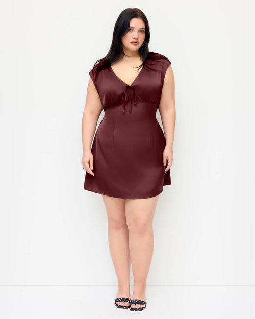 V-Neck Ruched Mini Dress Curve and Plus in Maroon