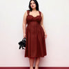 Sweetheart Neck Ruffled Lace Up Flared Maxi Dress Curve & Plus in Merlot Red