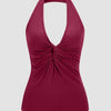 Halter Neck Ruched Top for Women in Ruby