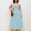 Square Neck Lace Up Ruffle Maxi Dress Curve & Plus in Powder Blue