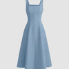 Square Neck Fit and Flare Midi Dress in Baby Blue