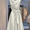 Women's Elegant Solid Color Waist Cinched cowl neck in Off- White