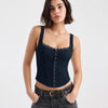 Structured Lace Trim Corset Top in Navy Blue