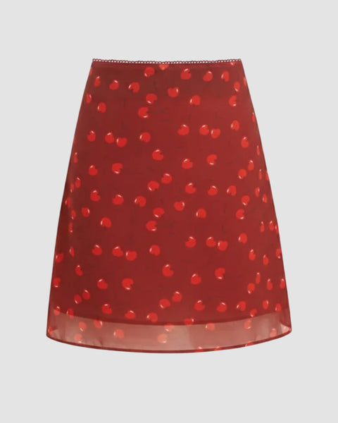 Cherry Graphic Mid Rise A-line Midi Skirt