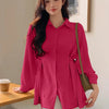 Pleated Button Down Full Sleeve Shirt in Hot Pink