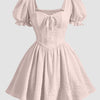 Square Neck Puff Sleeve A-Line Mini Dress in Powder Pink