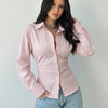Collared V-Neck Slim Fit Striped Full Sleeve Shirt in Pink