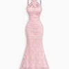 Off Shoulder Ruched Mermaid Maxi Dress in Pink