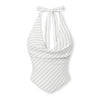 Striped Tie Halter Neck Fitted Top in White