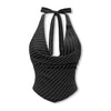 Striped Tie Halter Neck Fitted Top in Black