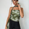 Abstract Print Halter Tie Neck Tube Top In Green