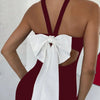 Slim Fit Backless Contrast Bow Tie Sexy Dress in Burgundy