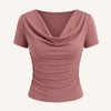 Ruched Short-Sleeve Cowl Neck Top In Pink