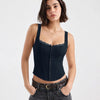Structured Lace Trim Corset Top in Dark Navy Blue