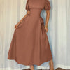 Mocha Puff Sleeve A-Line Midi Dress