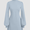 High Neck Ruffle Puff Sleeve Mini Dress in Ice Blue