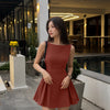 Velvet Boat Neck Bowknot Backless Short Midi Dress In Rose