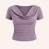 Ruched Short-Sleeve Cowl Neck Top In Lilac