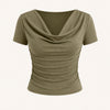 Ruched Short-Sleeve Off-The-Shoulder Top In Avocado