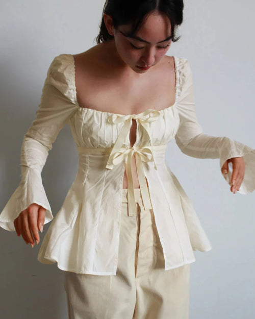 Full Bell Sleeves Tie-Up Front Peplum Top