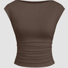 Boat Neck Ruched Stretch Top in Coca