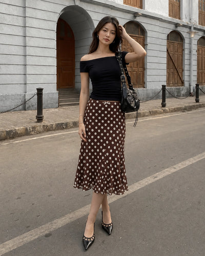 Mesh Low Rise Polka Dot Bowknot Mermaid Skirt