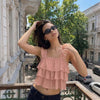 Tiered Ruffle Square Neck Sleeveless Crop Top in Pink