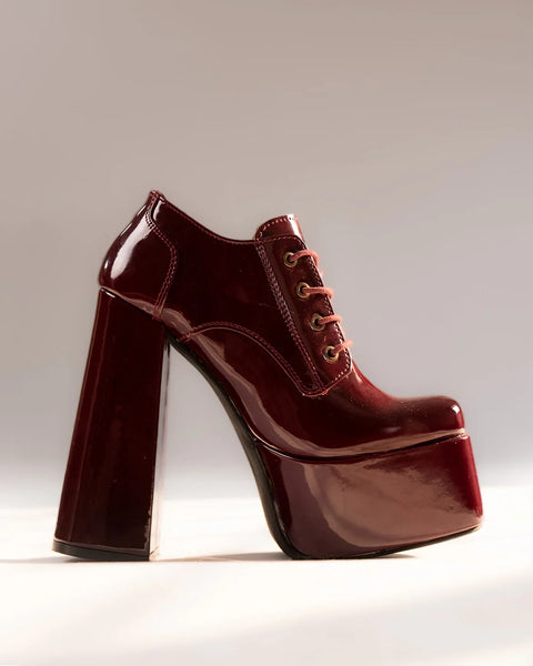 Croc Embossed Chunky High Platform Ankle Heel Boots in Cherry
