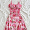 Floral Sweetheart Neck Ruched Bust Spaghetti Strap Mini Dress