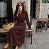 Collared Button-Down Pinstripe Long Sleeve Midi Dress