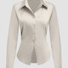 Satin Button-Down Collar Full Sleeve Shirt in Cream
