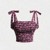 Floral Print Tie-Shoulder Ruched Crop Top