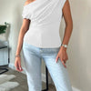 One Shoulder Ruched Asymmetrical Top in White
