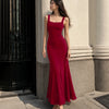 Scoop Neck Backless Bodycon Dress in Burgundy