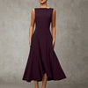 Sleeveless Fit and Flare Midi Dress in Purple