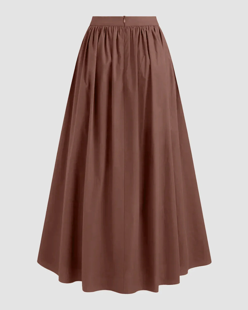 Gathered A-Line Maxi Skirt with Elastic Waist in Brown