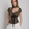 Leopard Print Sweetheart Neck Top with Scarf