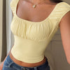 Ruched Slim Fit Short Sleeve Crop Top in Vanilla
