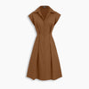 Collar Cinched Waist Shirt Midi Dress in Brown