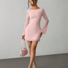 Backless Trumpet Sleeve Mesh Dress in Pink