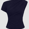 One Shoulder Ruched Asymmetrical Top in Dark Navy Blue
