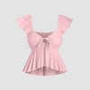 Ruffled Sleeve Tie Front Peplum Top in Baby Pink