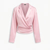 Metal Detail Ruched Wrap Collared Full Sleeve Top in Cherry Pink