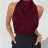 Satin Halter Neck Backless Tie Top in Maroon