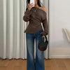 Off-Shoulder Solid Color Asymmetrical Neck Top in Brown