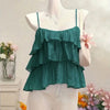 Pleated Layered Ruffle Suspender Top in Teal Blue